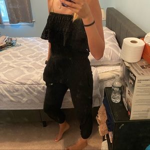 Black billabong strapless jumpsuit with pockets